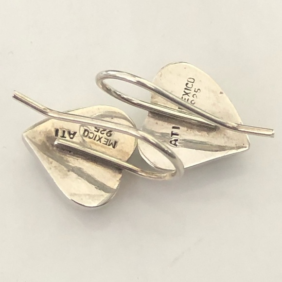 TAXCO Sterling Silver Red Jasper Heart Cabochon Drop Dangle Earrings - Picture 5 of 16